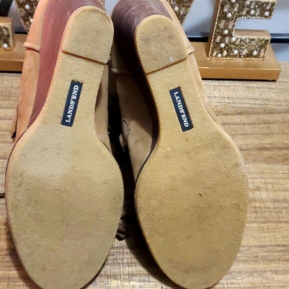 Land's End Tan Suede Leather Wedge Lace up Botties Sz 9.5 - Picture 10 of 12